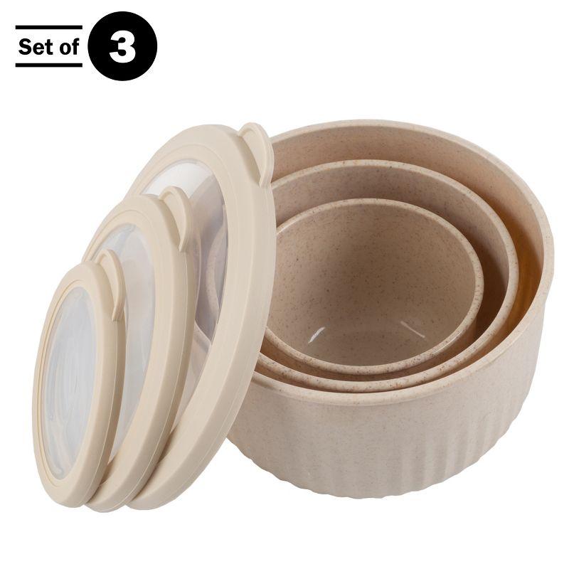 Set of 3 Bowls with Lids - Microwave, Freezer, and Fridge Safe Nesting Mixing Bowls - Eco-Conscious Kitchen Essentials by Classic Cuisine (Beige)