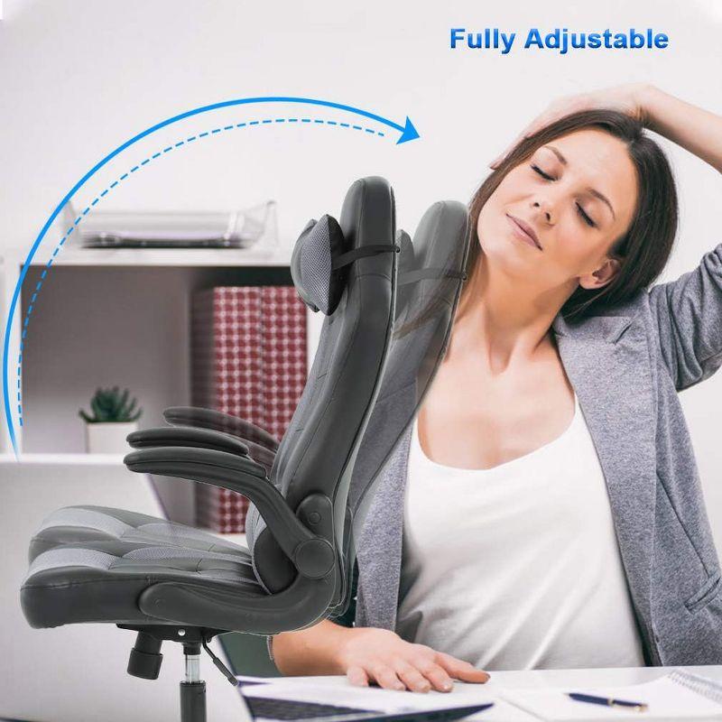 FDW PC Gaming Chair Ergonomic Office Chair Desk Chair with Lumbar Support Flip Up Arms Headrest PU Leather Executive High Back Computer Chair