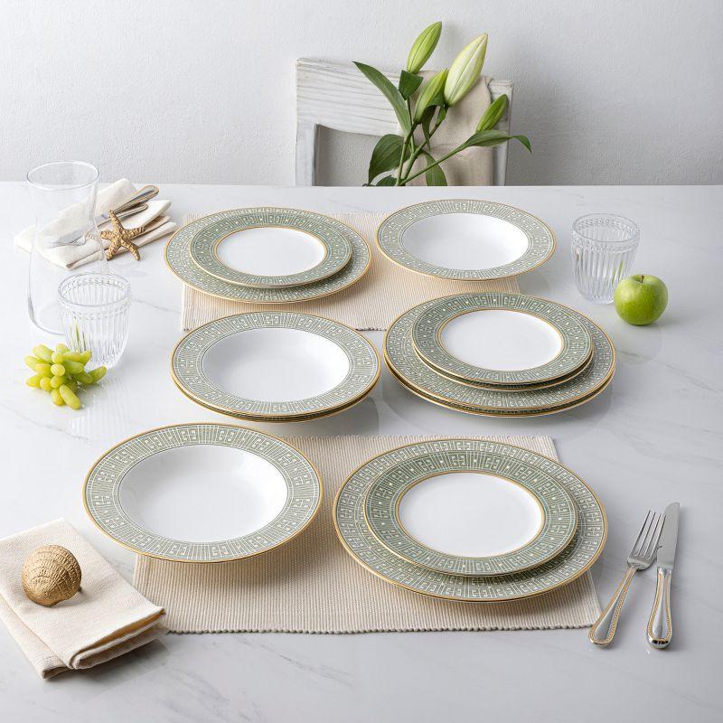 Green and Gold Porcelain 12-Piece Dinnerware Set, Service for 4