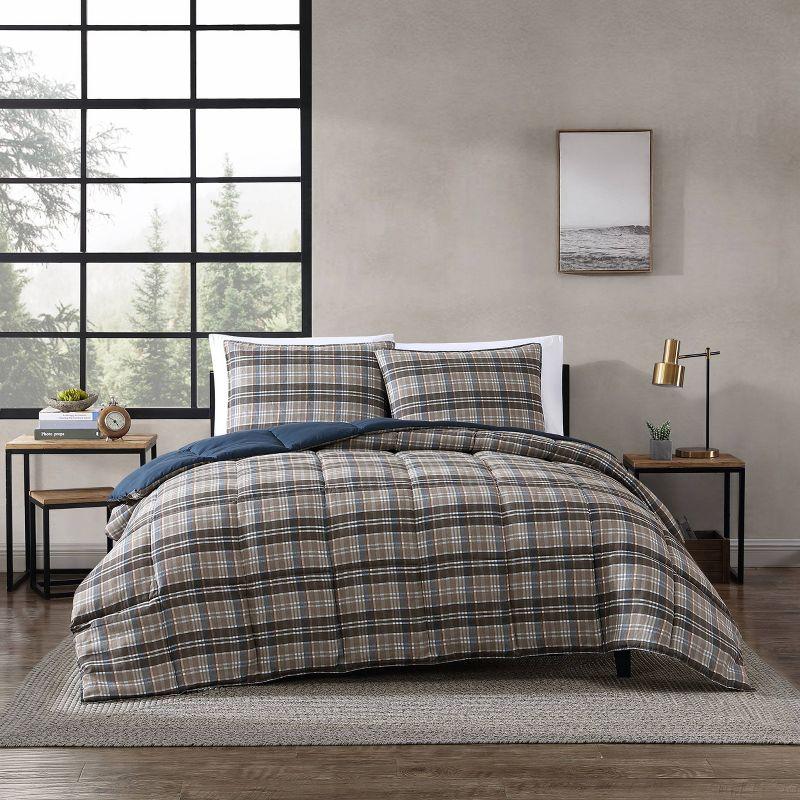 Eddie Bauer Rugged Plaid Brown Microsuede Reversible Duvet Cover Set