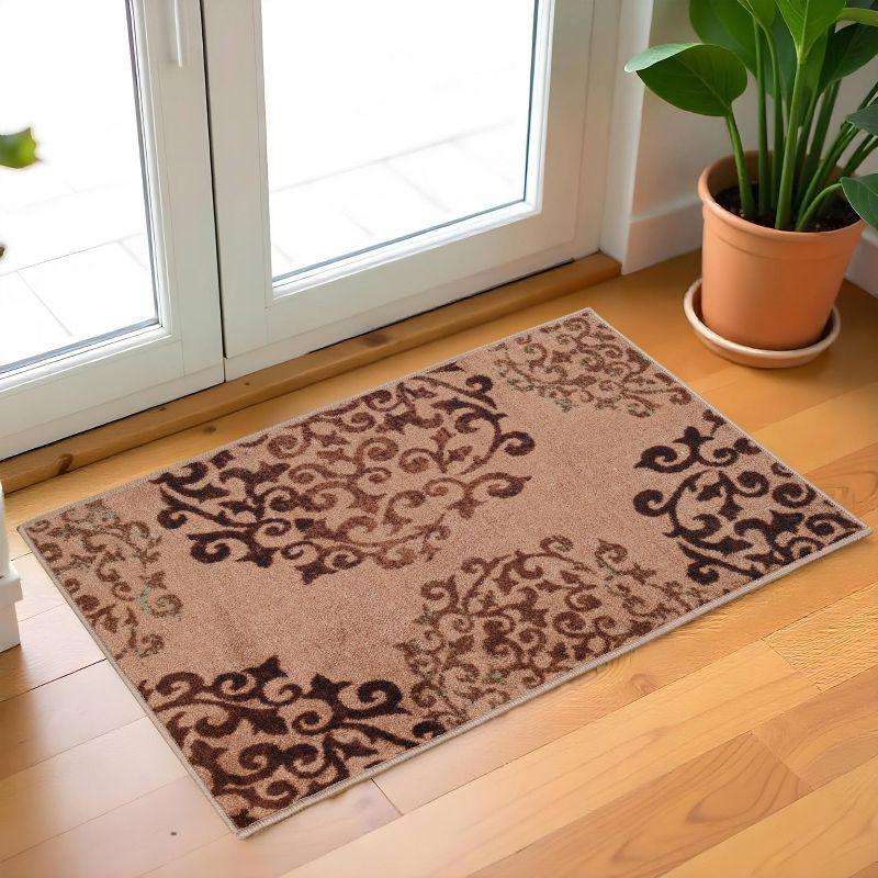 Classic Medallion Floral Scroll Non-Slip Washable Indoor Runner or Area Rug, 2'x3', Camel - Blue Nile Mills