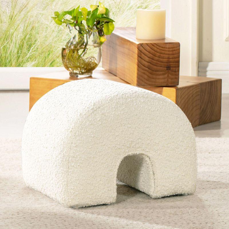 Ivory White Boucle Arched Rainbow Ottoman Footstool