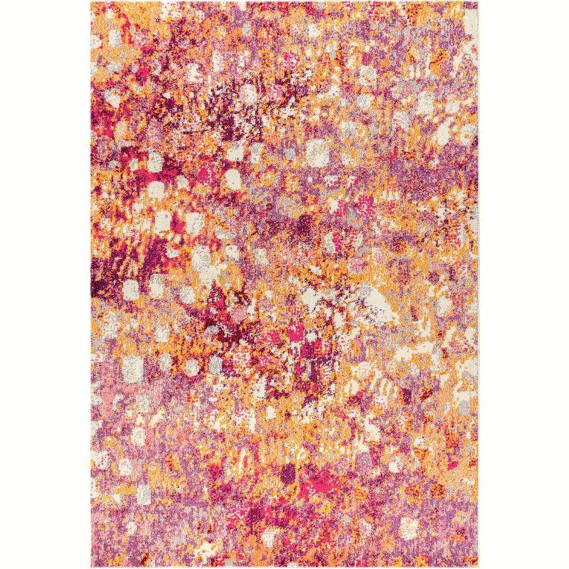 Pink and Orange Abstract Modern Area Rug, 8 ft x 10 ft