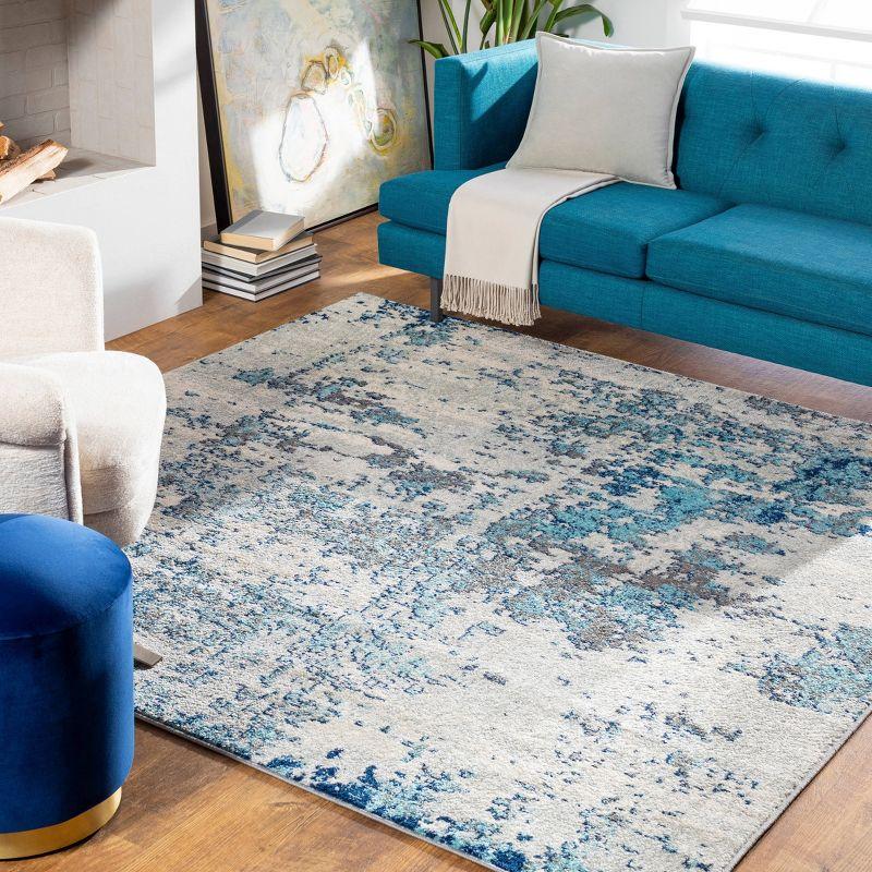 Modern Square Easy-Care Blue Synthetic Rug - Stain-Resistant