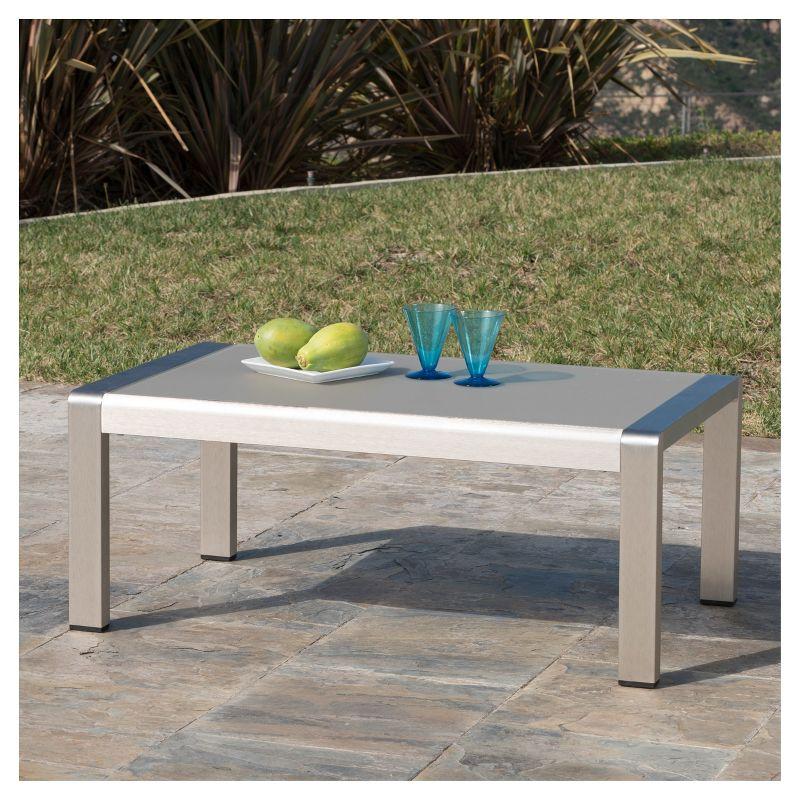 Cape Coral Rectangle Aluminum Coffee Table with Glass Top Silver - Christopher Knight Home: Weather-Resistant, for Patio Use