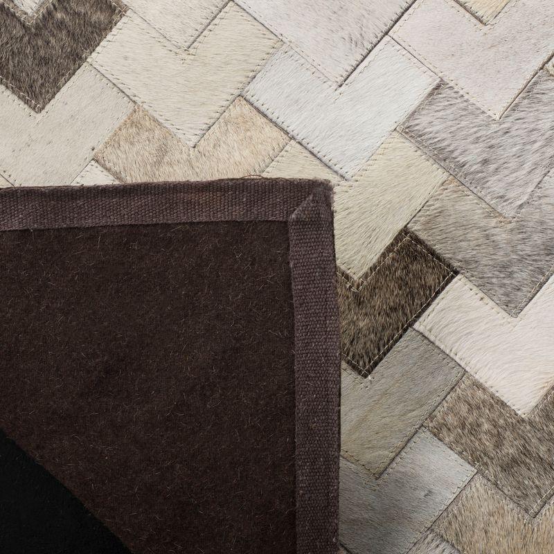 Contemporary Hand-Knotted Geometric Patchwork Cowhide Area Rug