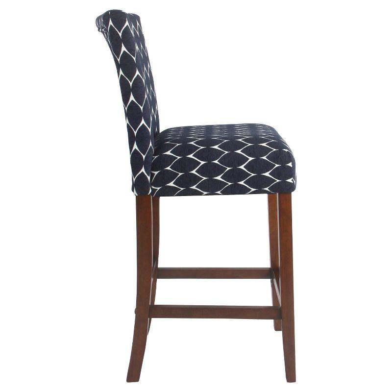 Mid-Tone Walnut Wood Barstool in Textured Navy - 24" Height