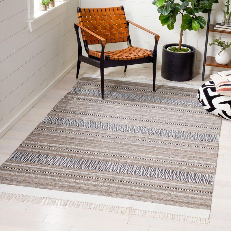 Black and Ivory Striped Kilim Handwoven Wool Rug