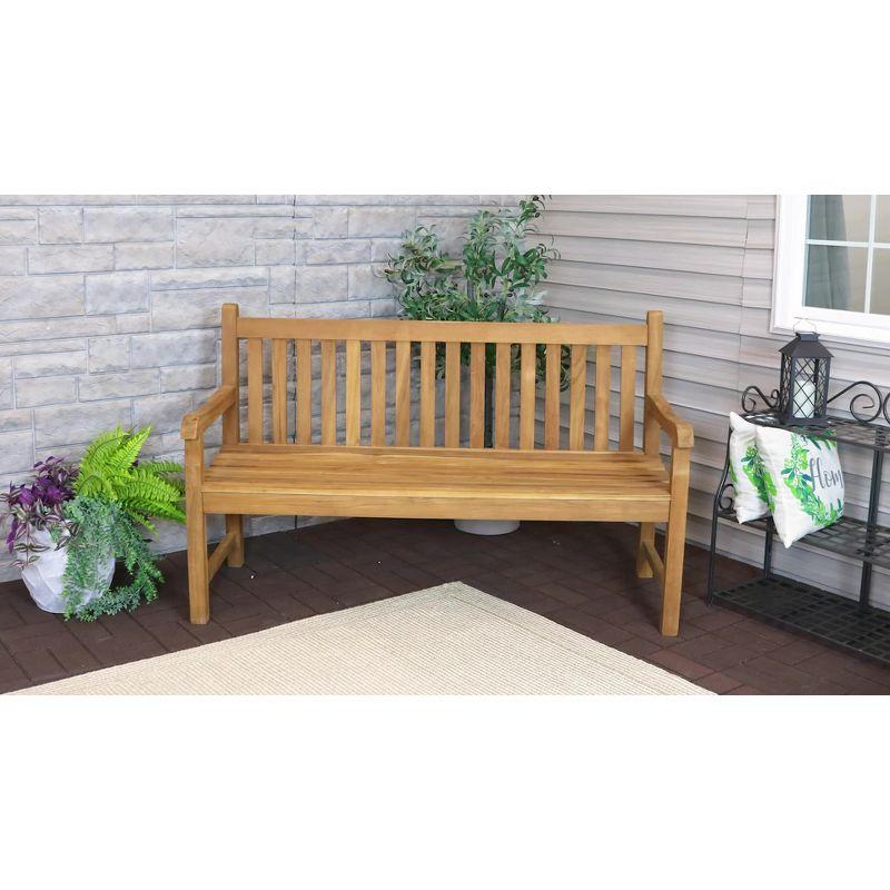 Sunnydaze Outdoor Solid Teak Wood with Light Stained Finish Patio Garden Bench Seat - 60" - Light Brown