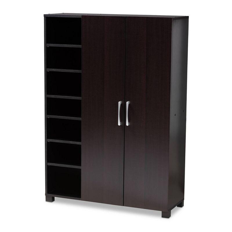 Dark Brown Wood 2-Door Entryway Shoe Storage Cabinet with Open Shelves