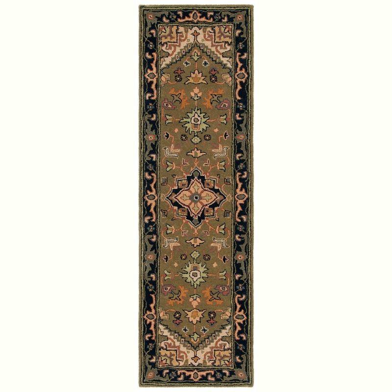 Heritage HG625 Handmade Runner Rug - 2'3"x6' - Green/Light Brown - Safavieh