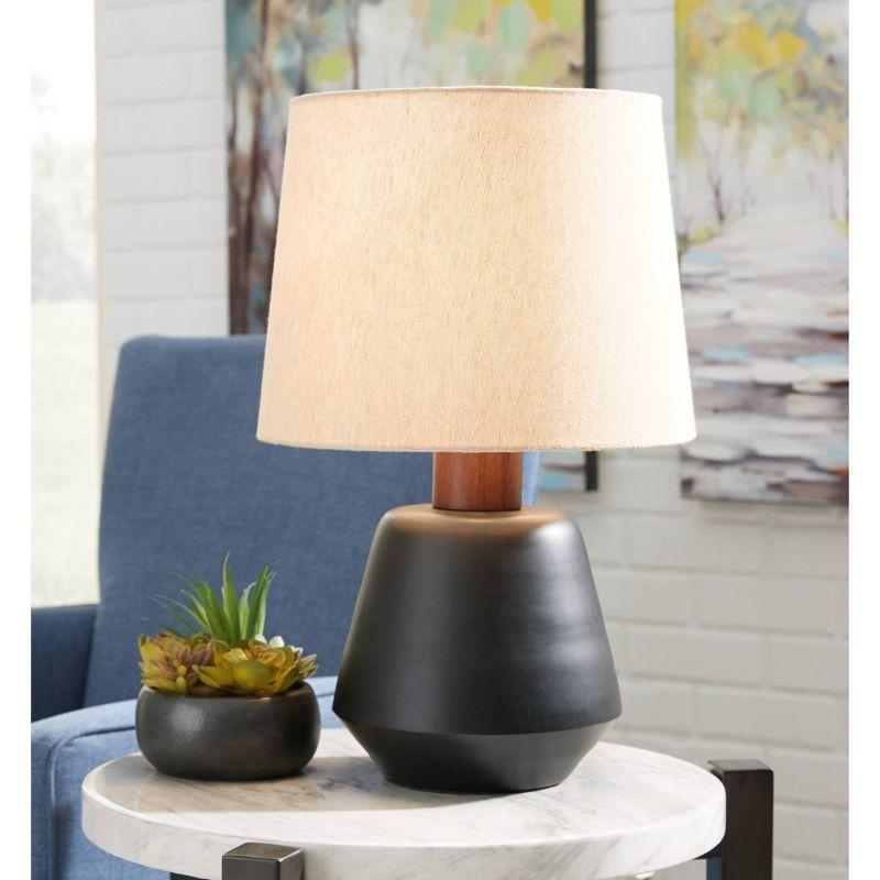 Ancel Metal Table Lamp Black/Brown - Signature Design by Ashley: Modern Accent Lamp, UL Listed, Drum Shade