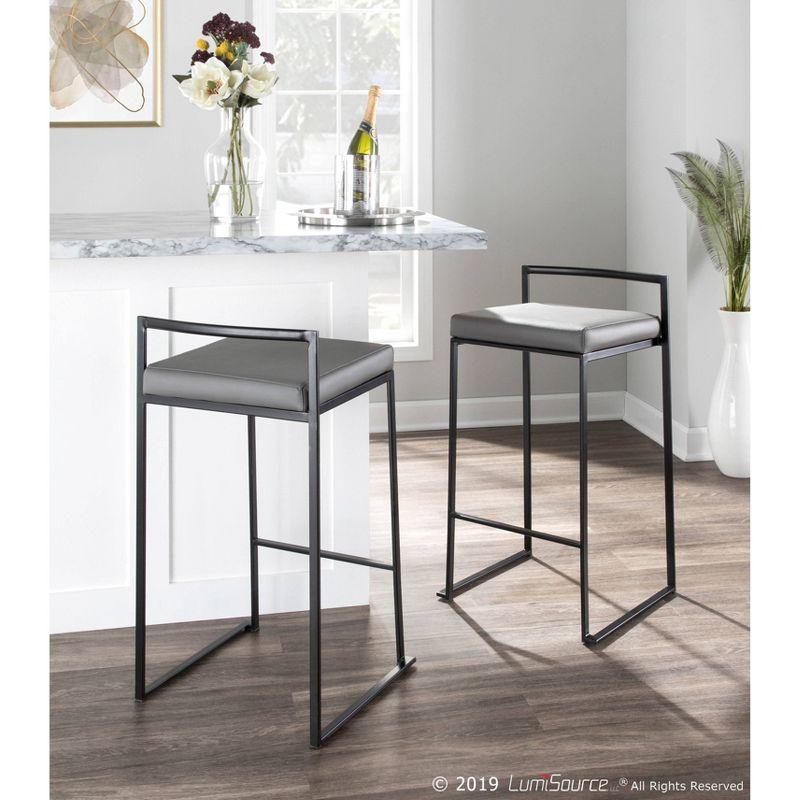 LumiSource Set of 2 26" Fuji Contemporary Counter Height Barstools Gray: Padded, Metal Frame, Stackable