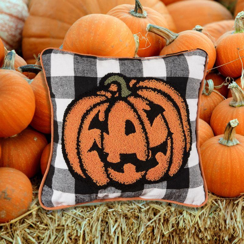 C&F Home 12" Jack-O-Lantern Pumpkin Check Tufted Halloween Throw Pillow