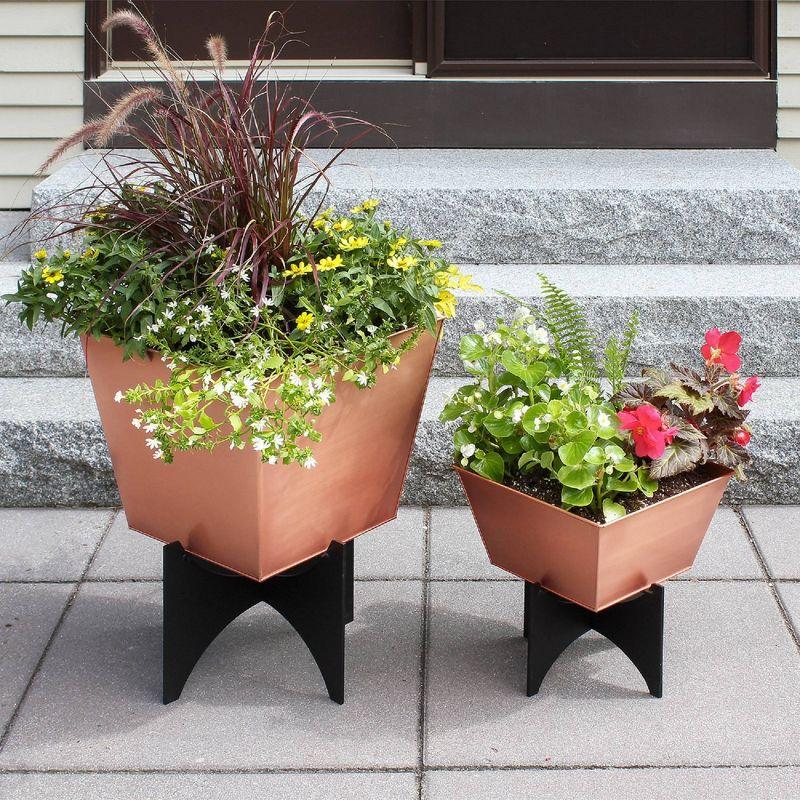 13" Wide Square Copper Plated Flower Box with Iron Stand - ACHLA Designs: Outdoor Durability, No Assembly