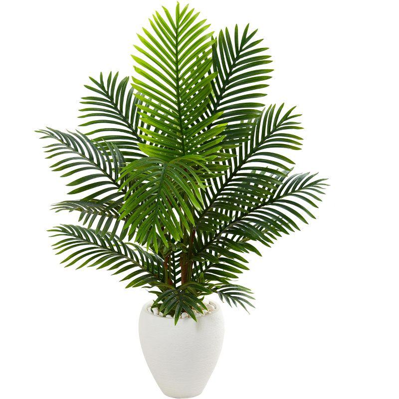 Nearly Natural 4.5-ft Paradise Palm Artificial Tree in White Planter
