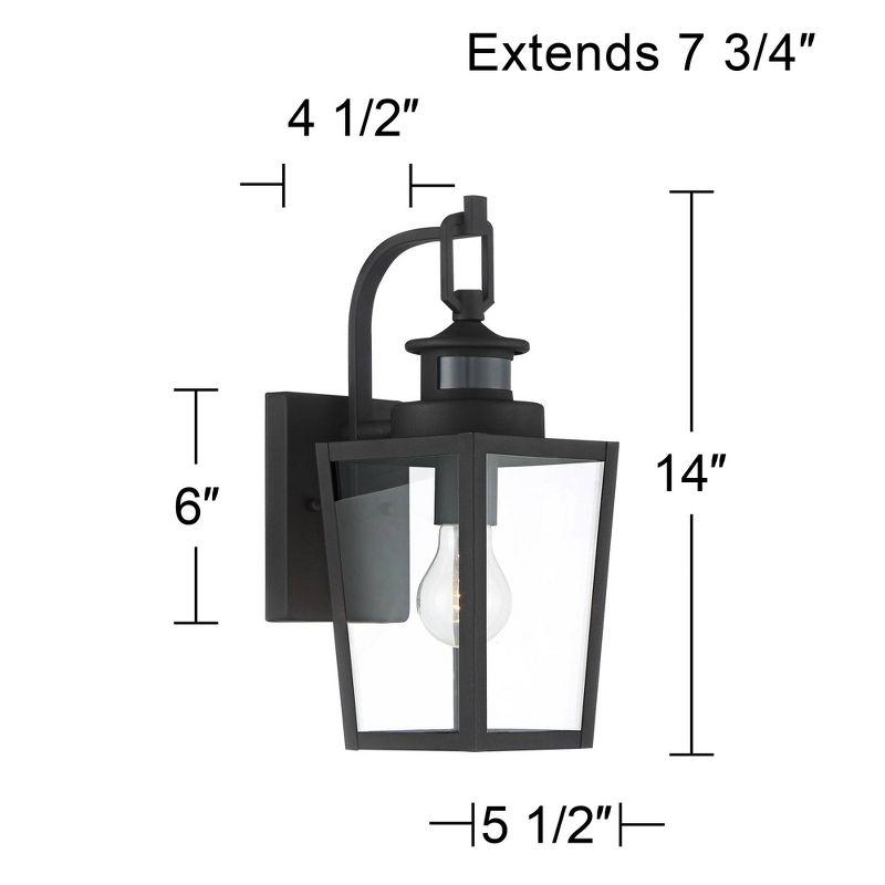 Possini Euro Design Ackerly Modern Outdoor Wall Light Fixtures Set of 2 Black Dusk to Dawn Motion Sensor 14" Clear Glass for Post Exterior