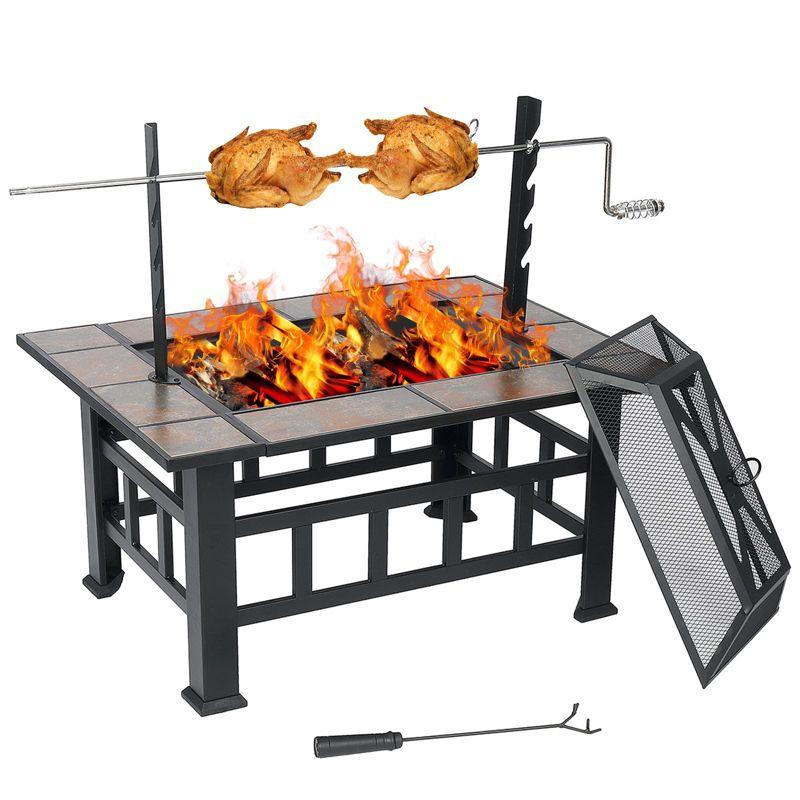 SINGLYFIRE 37 Inch Large Fire Pit with Ceramic Table & BBQ Grill for Backyard Garden