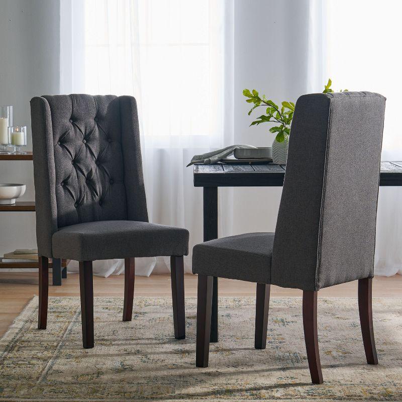NicBex 2pc Dining Chair with Tufted Button Backrest Modern Upholstered Dining Room Side Chair with Wood Legs,Dark Gray