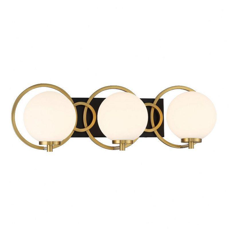 Matte Black and Warm Brass 3-Light Vanity with Frosted Glass