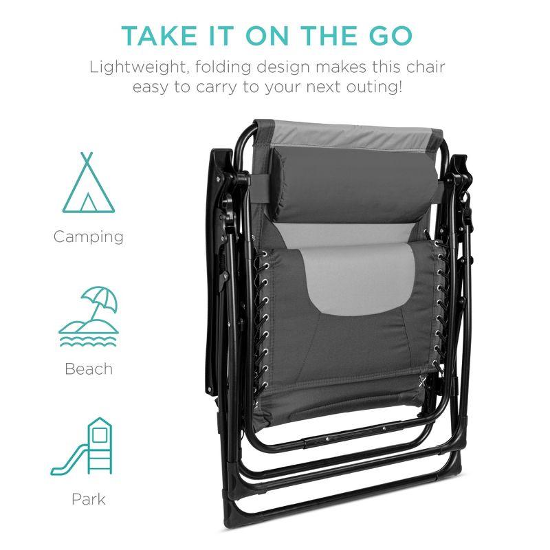 Best Choice Products Oversized Padded Zero Gravity Chair, Folding Outdoor Patio Recliner w/ Side Tray - Gray/Light Gray