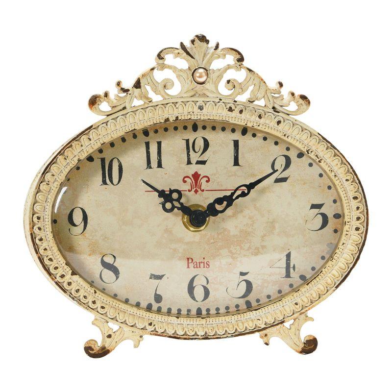Storied HomeDistressed Pewter Mantel Clock, Cream