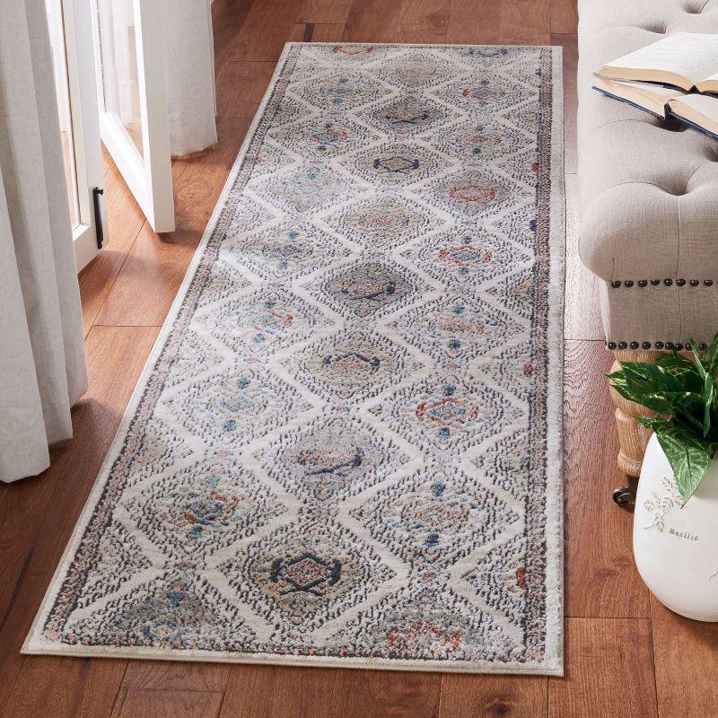 Ivory and Gray Medallion Synthetic Runner Rug