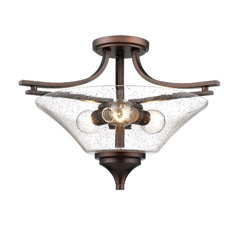 Natalie 19" Rubbed Bronze Semi-Flush Mount Ceiling Light with Glass Shade