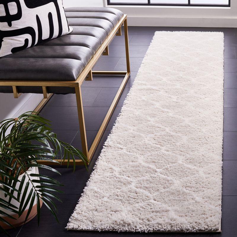 Silver and White Synthetic Shag Runner Rug