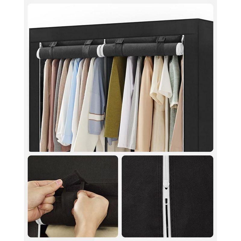 SONGMICS Portable Closet Clothes Wardrobe Organizer with Corver Clothing Rack with 3 Hanging Rods and Shelves Room Black