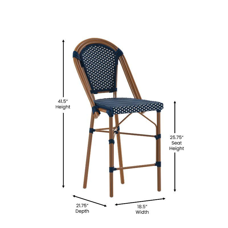 Emma & Oliver Soie Set of Two Stacking Bistro Chairs with Navy and White PE Seat and Back and Bamboo Finished Aluminum Frame for Indoor/Outdoor Use