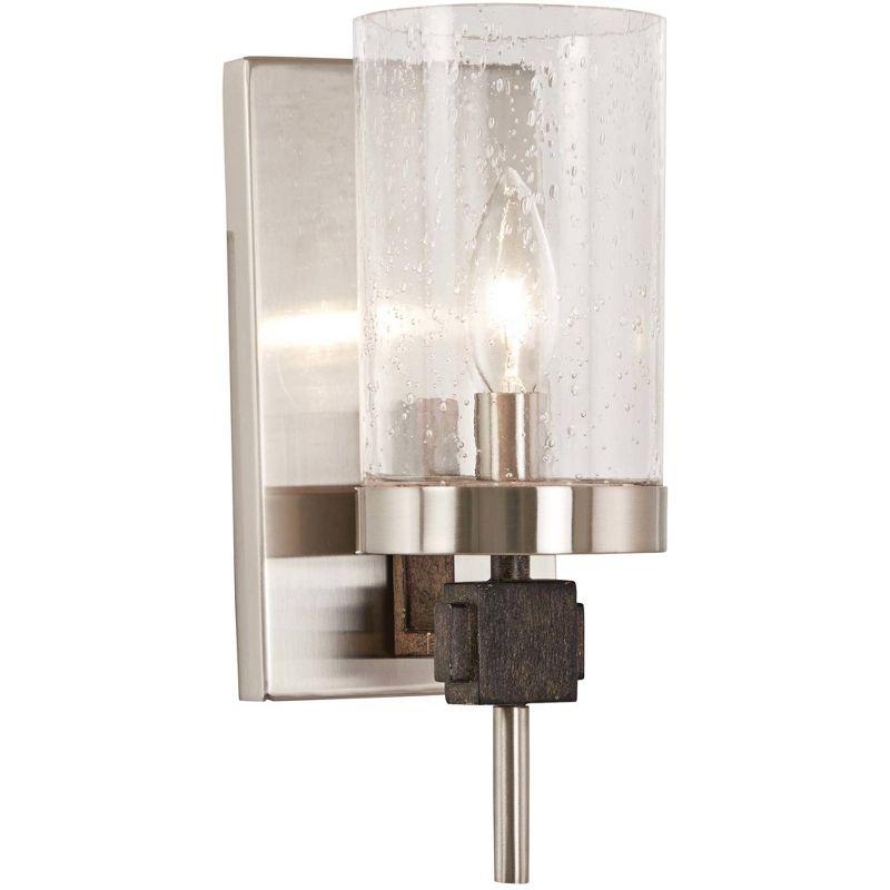 Brushed Nickel and Stone Grey Wall Sconce with Clear Seeded Glass