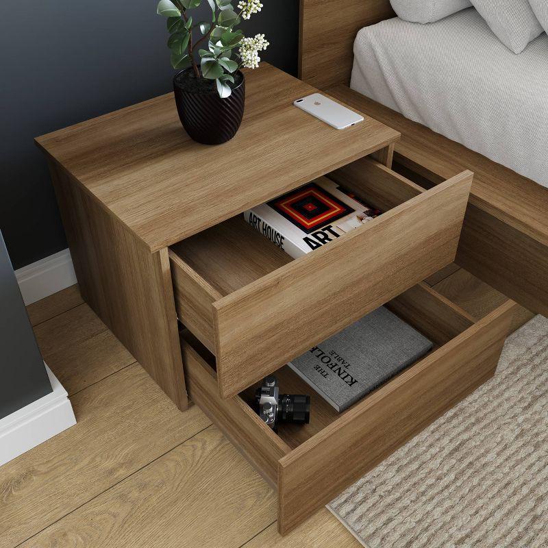 Nexera James 2 Drawers Nightstand Brown Oak: Scandinavian Vibe, Melamine Finish, Metal Slides