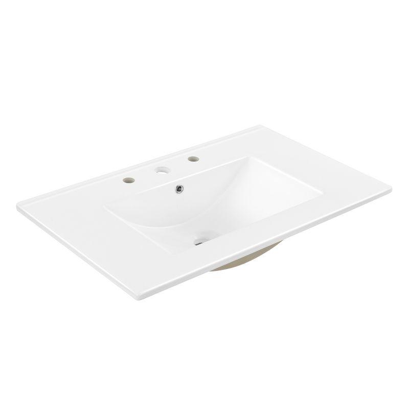 White Rectangular Ceramic Single Sink Vanity Top, 30"