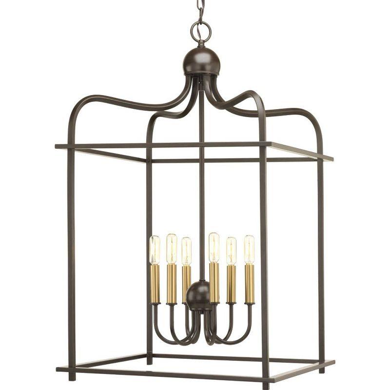 Progress Lighting, Assembly Hall, 6-Light Foyer Pendant, Brushed Nickel, Open Caged, Steel, 20" Width, 32.75" Height