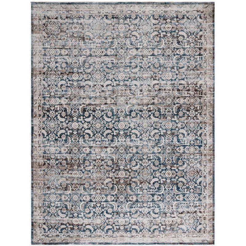 Antique Patina Blue and Beige Rectangular Wool Rug