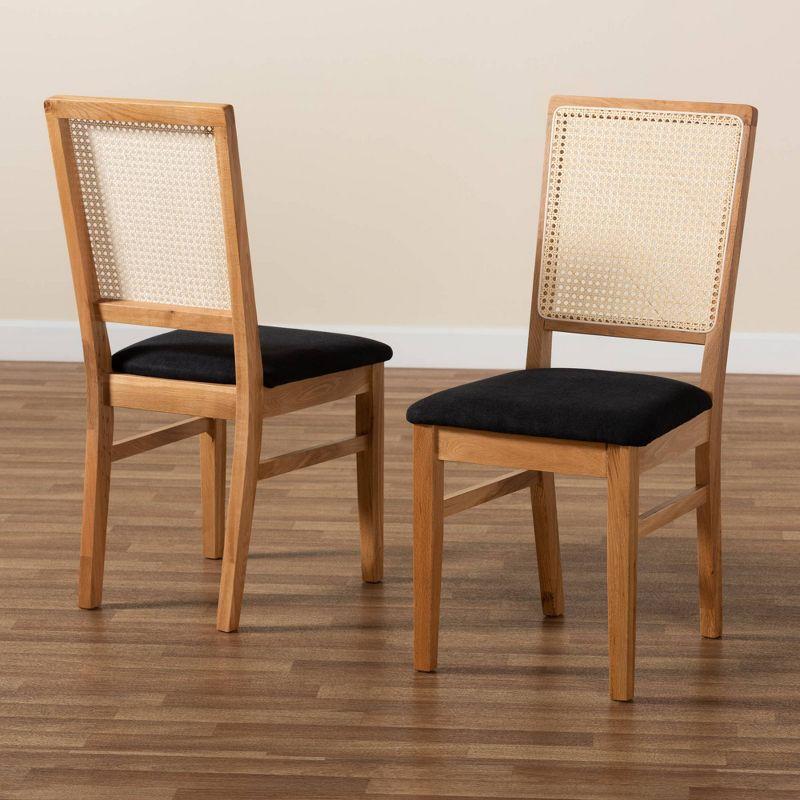 Set of 2 Idris Fabric Upholstered Rattan Dining Chairs Black/Oak Brown - Baxton Studio: Mid-Century Design, Comfort Seating