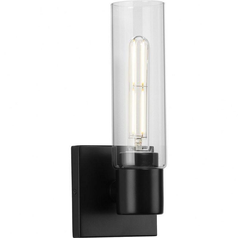 Clarion Matte Black Steel Wall Light with Clear Glass Shade