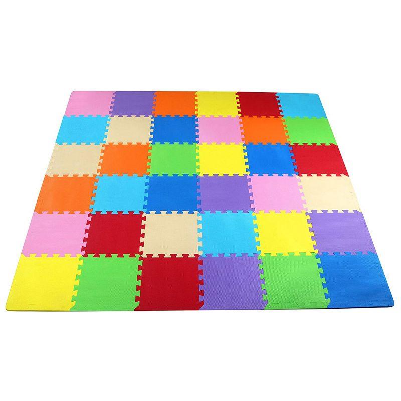 BalanceFrom 0.4 Inch Thick Large Non Slip Interlocking EVA Foam Puzzle Home Floor Play Mat Set w/ Edges & 36 Tiles in 9 Colors, Covers 36 Square Feet