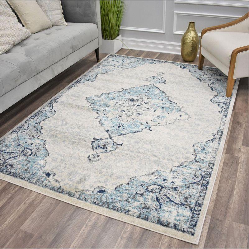 Rugs America Harper HY50G Bluebonnet Transitional Vintage Area Rug for Dining Room Rug Neutral Rug Living Room Rug Kitchen, 2'6"x4'