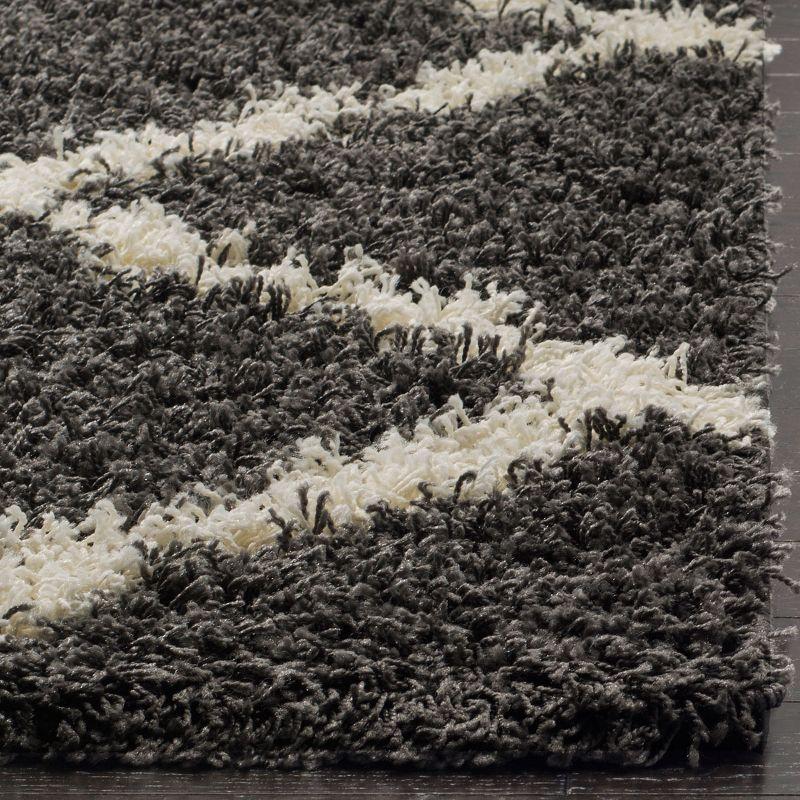 4' x 6' Dark Grey and Ivory Geometric Shag Rug