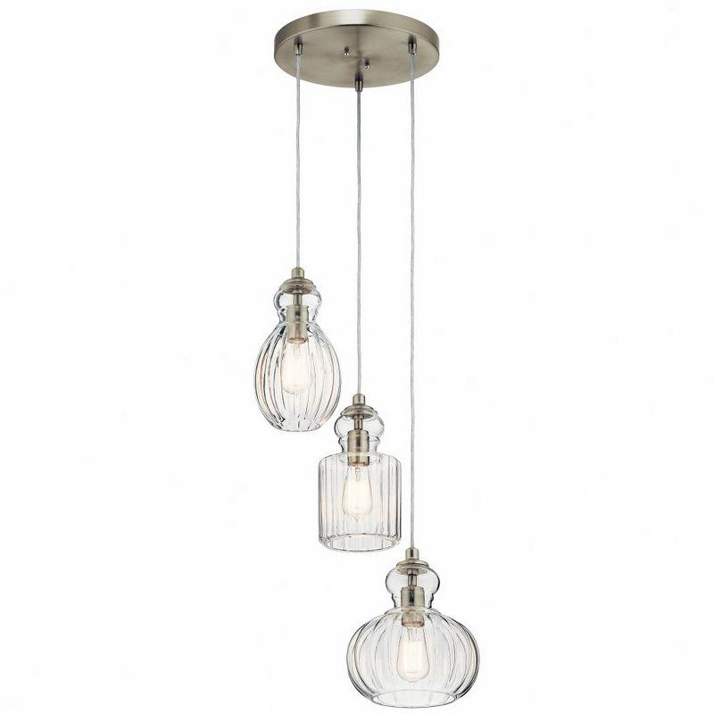 Riviera 10.25" 3 Light Pendant with Clear Ribbed Glass in Brushed Nickel