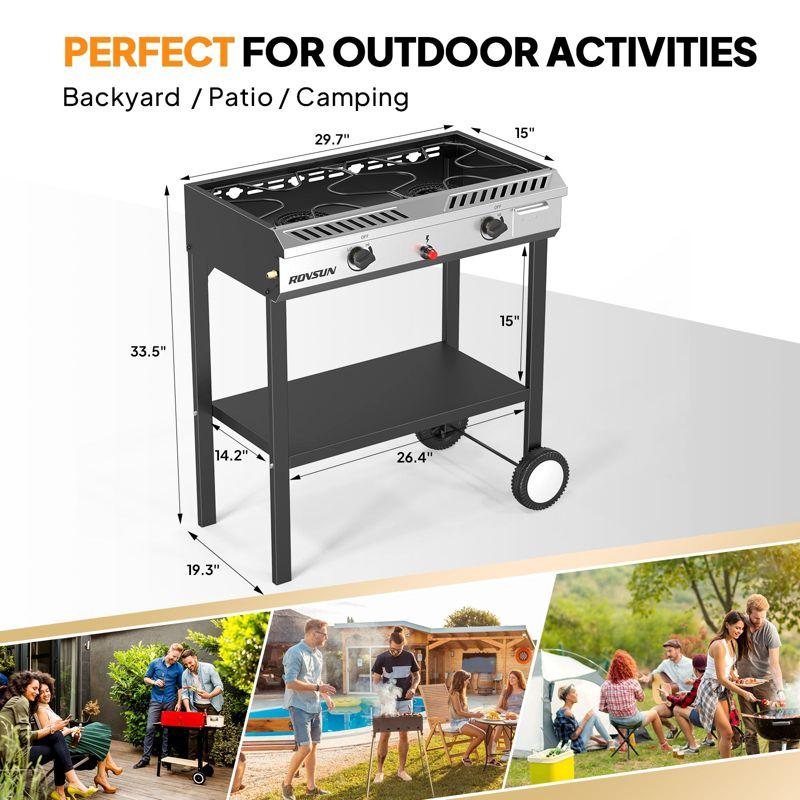 ROVSUN 2 Burner Outdoor Propane Gas Stove with Ignition, Regulator & Shelf, 150,000 BTU Powerful Cooker for Backyard Patio Cooking Home Canning Frying