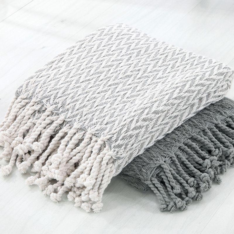 Monaco Chic 100% Cotton Reversible Throw with Tassels, 50" x 60", Gray