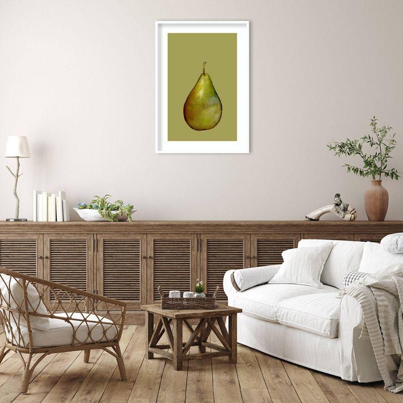 29" x 41" Pear on Green by Sarah Thompsonengels Wood Framed Wall Art Print - Amanti Art: Modern Lithograph, Vertical Display