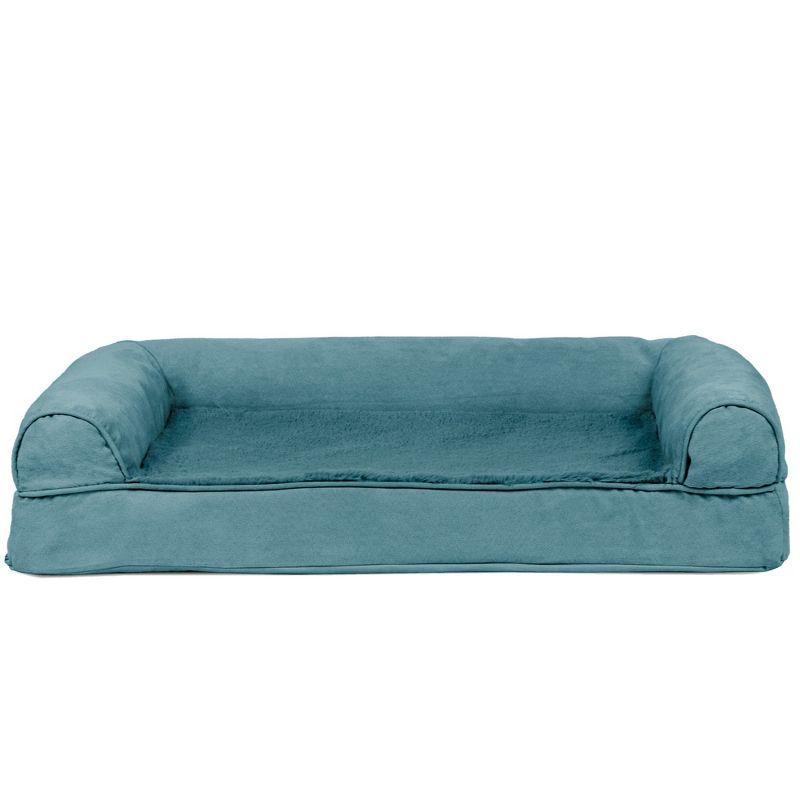FurHaven Plush & Suede Full Support Orthopedic Foam Sofa Style Bolster Dog Bed