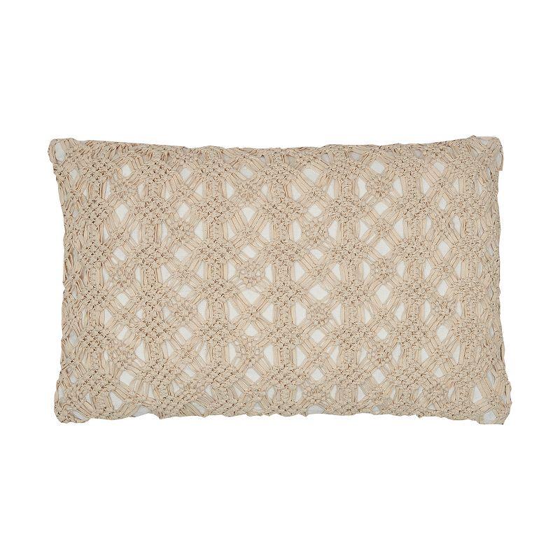 Natural Macramé Embroidered Rectangular Throw Pillow Set