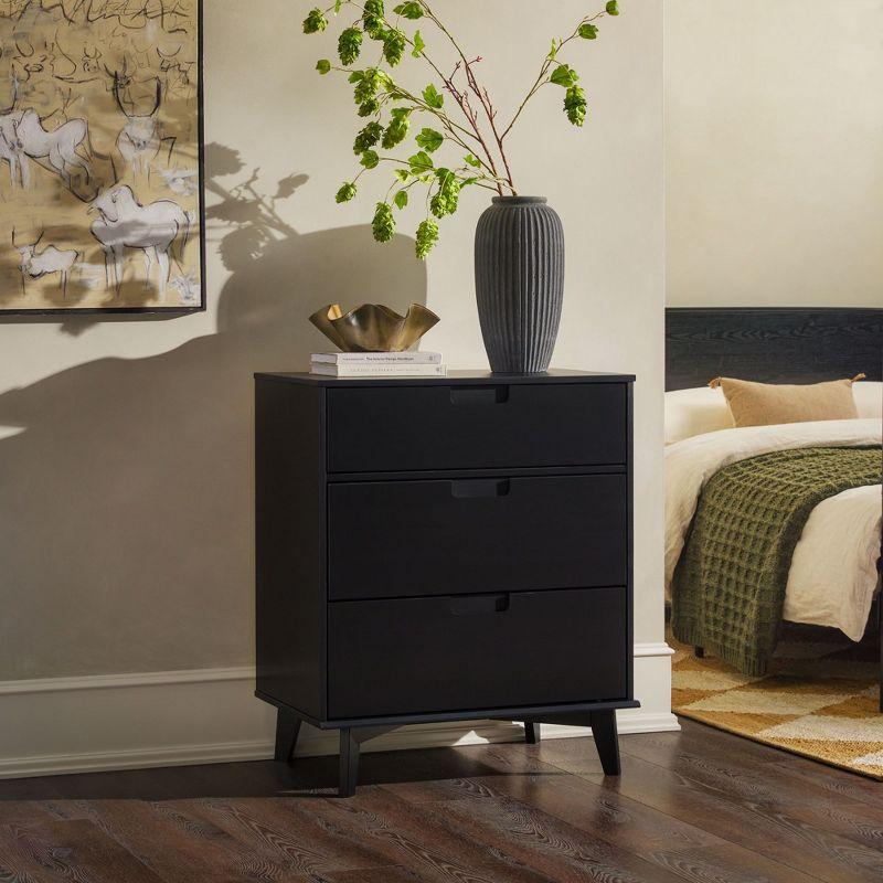 George Oliver Mid-Century Modern Solid Wood 3-Drawer Dresser – Black