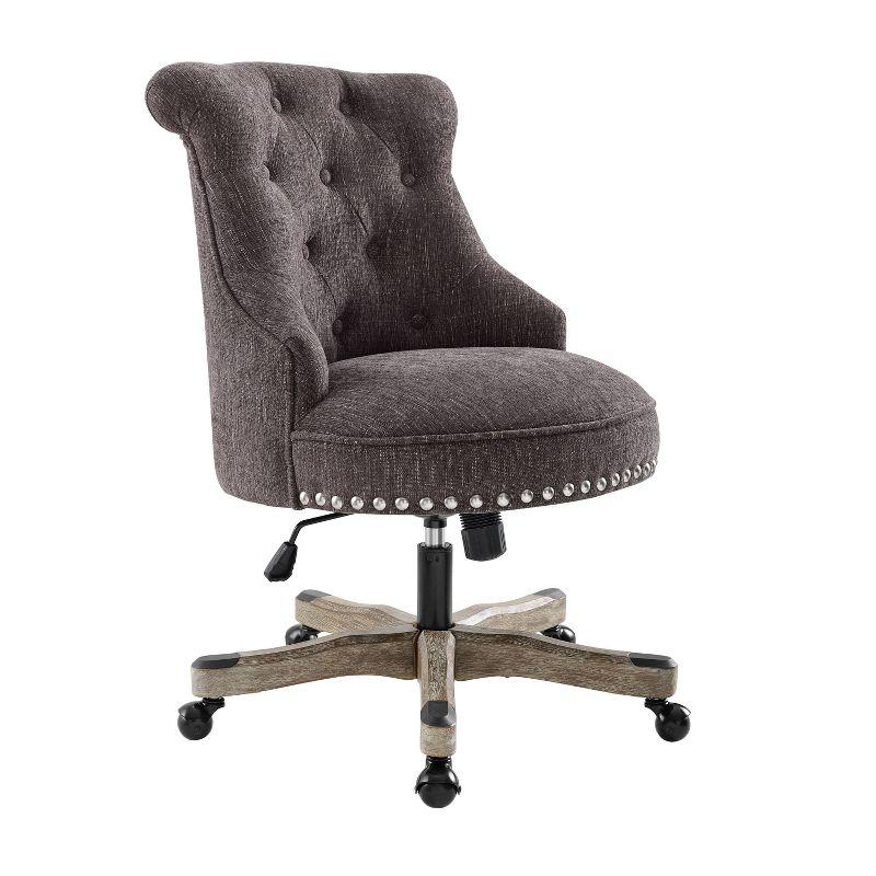 Charcoal Gray Fabric Swivel Office Chair with Silver Nailheads
