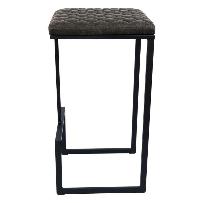 LeisureMod Quincy Leather Barstool with Black Metal Legs